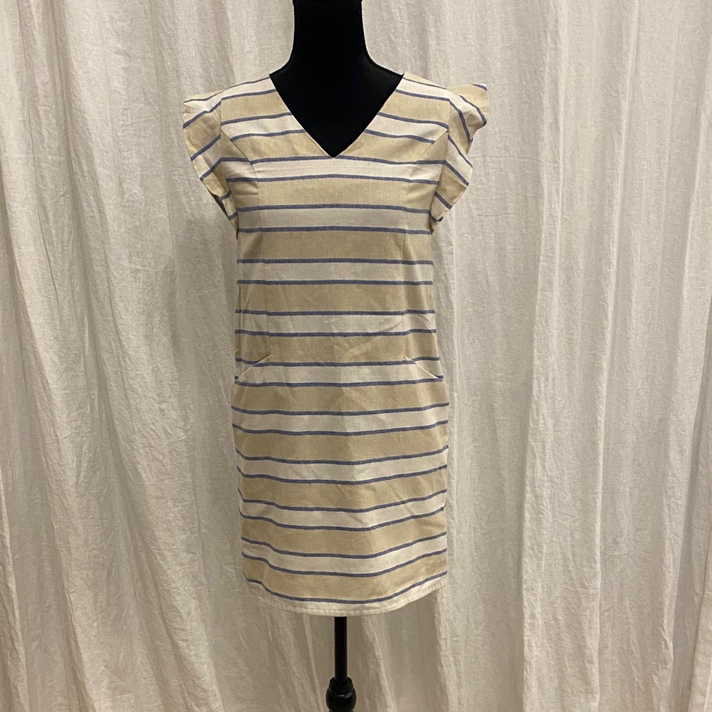 Japan Brand‎ Mercury Duo Striped V-Neck Dress with Flutter Sleeves